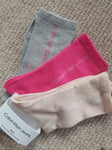 3 x CALVIN KLEIN Apricot Pink Grey Crew Ankle Socks Sneaker Womens 4-8 37-42 CK2