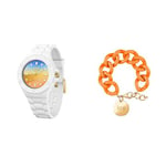 ICE-WATCH Women's Analogue Quartz Watch with Silicone Strap 020391 + ICE - Jewelery - Chain Bracelet - Flashy Orange - Gold