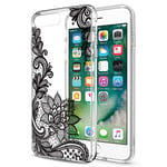 Pnakqil iPhone SE 2020 Case Clear Silicone Transparent with Pattern Cute Shockproof Flexible TPU Ultra Thin Protective Bumper Back Phone Case Cover for New Apple iPhone SE 2, Black Flower