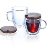iClosam 2pcs Glass Coffee Mugs Set, 12 OZ Double Walled Insulated Glass Coffee Cups with Lids, Lead-Free Glass Mugs, Tea Cups, Latte Cups, Glass Coffee Mug, Beer Glasses, Latte Mug, Clear Mugs