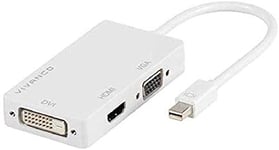Vivanco Adaptateur Mini DisplayPort vers HDMI DVI VGA Adaptateur Universel Blanc