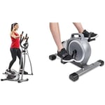 Sunny Health & Fitness Legacy Stepping Elliptical Machine, Total Body Cross Trainer with Ultra- Quiet Magnetic Belt Drive SF-E905 and Magnetic Under Desk Mini Exercise Cycle Bike SF-B020026