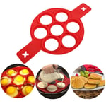 Pancake Molds Silicone Baking Mould Egg Maker Pancake Flipper Egg Ring Nonstick Silicone Round Egg Rings (Red 7 holes)