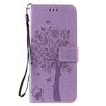 Reevermap iPhone 12 Case Wallet Cover for iPhone 12 Pro (6.1 inch) Flip Shockproof PU Leather Bumper with Embossed Tree Magnetic Clasp Kickstand Card Holder, Light Purple