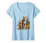 Womens fierce mountain lion sitting, puma animal realistic cougar 2 V-Neck T-Shirt