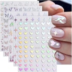 8 ark Aurora nagelklistermärken 3D Holografisk Laser Hjärta Stjärna Måne Flame Blomma Butterfly Nageldekaler Självhäftande nagel