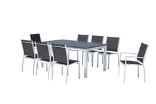 Table de jardin extensible et 8 chaises alu/textilène blanc