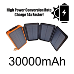Zing 4 Panel Solar Charger Power Bank 30000mAh Led Lamp 2 USB Ports Leather Case