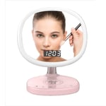 lqgpsx Make Up Mirror Table Lamp with Wireless Charging LED Display Time Temperature Touch Switch USB Desk Lights Best birthday gift for girls