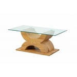 Dmora - Table basse, avec structure en mdf stratifié chêne et étagère en verre, 110x60x45 cm
