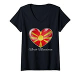 Womens I Love Heart of Oak North Macedonia Flag - National Pride & V-Neck T-Shirt