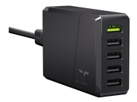 Green Cell ChargeSource 5 - Strömadapter - 52 Watt - 2.4 A - Apple Fast Charge, GC Ultra Charge, Huawei Fast Charge, QC 3.0, AFC - 5 utdatakontakter (USB) - svart