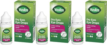 Vizulize Dry Eye Drops, for Dry, Irritated & Uncomfortable Eyes, 3 x 10 ml Bott