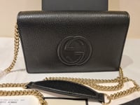 GUCCI small black leather GG shoulder Bag chain strap New With Tags