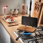 Stove Top Dual Square Belgian Waffle Iron Maker Pancake Toast Non-Stick Mold