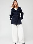 Tommy Hilfiger Wool Blend Double Breasted Funnel Neck Coat - Blue