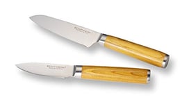 ECHTWERK Ensemble de 2 couteaux damassés, couteau Santoku env. 13cm/éplucheur env. 8cm, couteau de cuisine, couteau à légumes, acier damassé, manches de couteau en bois de Pakka