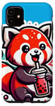 Coque pour iPhone 11 Panda Rouge Boisson Boba Bubble Tea Kawaii Anime Doux K Pop