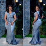 Prom dresses women ball gown Plus Size African Sequins Evening Dress Mermaid V Neck Short Sleeves Nigeria Prom Dresses Formal Gown with Tassel Abendkleider (Color : Gray, US Size : 6)