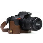 MegaGear MG1171 Ever Ready Leather Half Case and Strap with Battery Access for Nikon D5600/D5500 Camera - Dark Brown