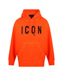 Dsquared2 Mens Large Icon Print Orange Hoodie Cotton - Size X-Small