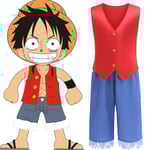 2-13 år Barn Anime One Piece Monkey D Luffy Cosplay Kostym Kläder Set Halloween Party Fancy Dress Presenter 10-11Years