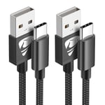 Lot de 2 câbles USB C, 2 m, en nylon, charge rapide, type C, pour Samsung Galaxy A51 A50 A41 A40 A71 A21s A20 A20e S8 S9 S10 S20 fe, Note 10 9 8, Huawei P40 P30 P20