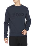 BOSS Mens Welogo Organic-cotton relaxed-fit sweatshirt with embroidered logo Blue