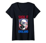Womens SUCK IT ENGLAND Patriotic Historical Independence Day V-Neck T-Shirt