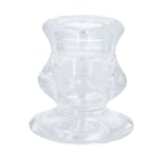 Short Clear Glass Candlestick, Small Dinner Candle Holder, 6x4cm Gisela Graham