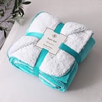 Sherpa Fleece Blanket Throw Dual Sided Plush Fabric Extra Soft Thermal Fluffy Blanket Sherpa Throws for Bed and Sofa Improves Sleep - Teal Double 150 X 200