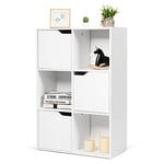 COSTWAY Bibliothèque Étagère de Rangement 6 Cases, Armoire de Rangement avec 3 Cubes Ouverts 28 x 28 cm, 3 Compartiments avec Porte, Meuble de Rangement pour Salon, Bureau, Chambre, Blanc