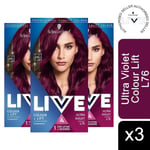 3x LIVE Ultra Violet Permanent Hair Dye, Colour + Lift L76