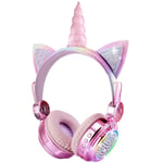 KORABA Kids Headphones Bluetooth, LED Lights Color Change Wireless Unicorn Headphones for Girls/Boys/Xmax Gift/Online Classes (Rainbow Unicorn)