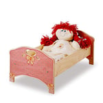 Dida - lit en Bois pour poupées avec Matelas + lit Feuille - Décoration: Rose