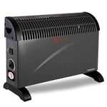 Schallen Black 2000W Electric Convector Radiator Heater with Thermostat & Timer
