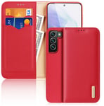 Dux Ducis Hivo Läder Flip Cover Plånbok i äkta läder för kort och dokument Samsung Galaxy S22 + (S22 Plus) Röd
