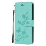 Reevermap Samsung Galaxy A12 Case Phone Cover for Samsung Galaxy A12 Flip, Protective Premium PU Leather Wallet Embossed Butterfly Magnet Bumper with Built-in Stand, Green