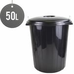 50L Kitchen Waste Bin Locking Lid Home Garden Rubbish Dustbin Heavy Duty Black