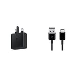 Samsung Original 25W USB-C Wall Plug Charger (w/o cable), Black & Original USB Type C Charge and Sync Cable – 1.5 m - Black