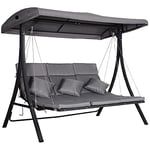 Outsunny 3 Seater Garden Swing Seat Outdoor Swing Chairs Chaise Lounge Padded Seat Hammock Canopy Porch Patio Bench Bed Recliner Sun Lounger - Grey