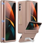 Pour Coque Samsung Z Fold 2 Avec Support, Protection Des Charni¿¿Res En Pc Rigide Magn¿¿Tique Anti-Chute Anti-Rayures Pour Samsung Galaxy Z Fold 2 - Or Rose