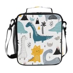 Girls Dinosaur Lunch Bags Cream T Rex Cute Dino Cool Large Insulated Lunch Box Tote Bag Cold Thermal Freezable Shoulder Strap for Kids Teen School Work