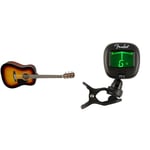 Fender CD-60 Dreadnought V3 DS Acoustic Guitar, Walnut Fingerboard, Sunburst & FT-1 Pro Clip-On Tuner, For Electric, Acoustic & Bass Guitars & Ukuleles, Black