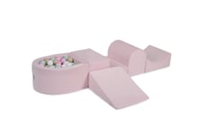 MeowBaby® Skumlekplats för barn med bollhav 240 x 45 cm/100 bollar Ljusrosa: Beige/Mynta/Vit/Pastellrosa