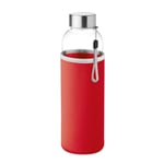 Vattenflaska glas 500ml med gummihölje - röd