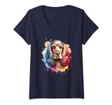 Womens English Cocker Spaniel Dog Watercolor Artwork V-Neck T-Shirt