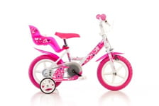 DINO CITY 124RLN KIDSBIKE fille, bicyclette, enfant-velo, bécane, vélocipède, rouler, faire du vélo..blanc-pink..pannier-avant..porte-poupee stabilisateurs..gardeboue.. 12pouce 2-5 ans 85-110cm
