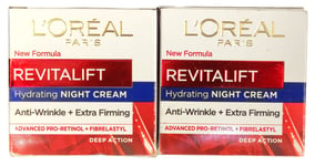 2 X L'Oreal Paris Revitalift Hydrating Anti-Wrinkle Night Cream 50ml (Brand New)