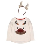 New Boots Mini Club Baby 100% Cotton Christmas Top & Headband Set 9-12M Reindeer
